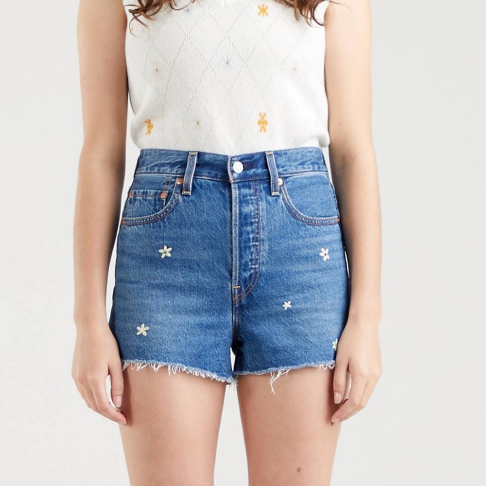 Levi's Ribcage High Waisted Jean Short Embroidered Daisy Short 24 - Picture 15 of 15